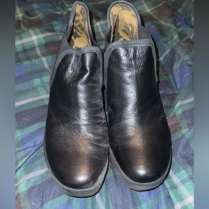 Black leather fly London booties